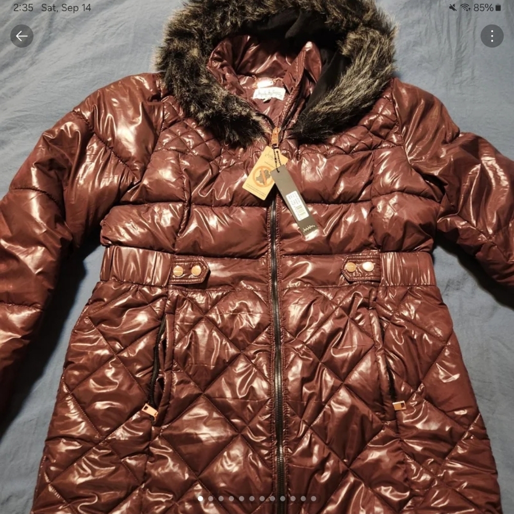WINTER SALE- Nicole Miller Puffer Coat with faux fur hood, XL, NWT, Retail: $210